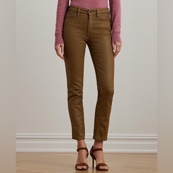Lauren Ralph Lauren Denim - Lauren Ralph Lauren Coated High Rise Straight Ankle Jeans Tan Size 14